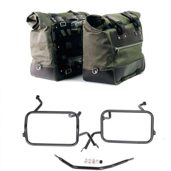 Paar Cult-Seitentaschen aus Canvas 40L - 50L + Paar Aluminiumplatten + BMW F450GS Atlas Aluminium-Satteltaschenrahmen