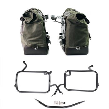 Paar Cult-Seitentaschen aus Canvas 40L - 50L + Paar Aluminiumplatten + BMW F450GS Atlas Aluminium-Satteltaschenrahmen