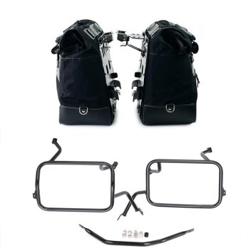 Paar Cult-Seitentaschen aus Canvas 40L - 50L + Paar Aluminiumplatten + BMW F450GS Atlas Aluminium-Satteltaschenrahmen