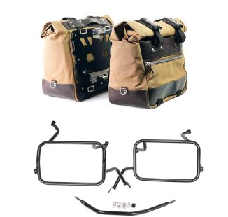 Paar Cult-Seitentaschen aus Canvas 40L - 50L + Paar Aluminiumplatten + BMW F450GS Atlas Aluminium-Satteltaschenrahmen