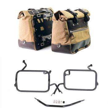 Paar Cult-Seitentaschen aus Canvas 40L - 50L + Paar Aluminiumplatten + BMW F450GS Atlas Aluminium-Satteltaschenrahmen