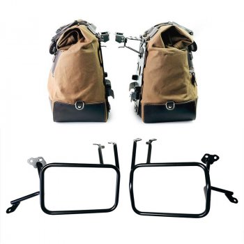 Paar Cult-Seitentaschen aus Canvas 40L - 50L + Paar Aluminiumplatten + Atlas Aluminium-Seitenkofferträger für KTM 1290 / 1390 Super Adventure S-R