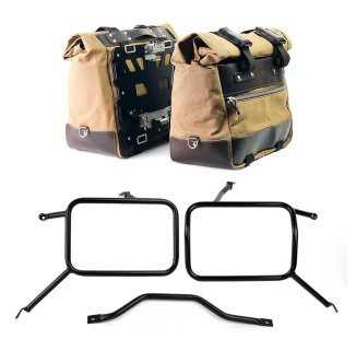 Paar Cult-Seitentaschen aus Canvas 40L - 50L + Paar Aluminiumplatten + Atlas-Taschenrahmen aus Aluminium Triumph Street Scrambler 900 (ab 2026)