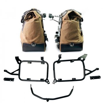 Paar Cult-Seitentaschen aus Canvas 40 l – 50 l + Paar Aluminiumplatten + Aluminium-Kofferrahmen BMW F900GS ADV