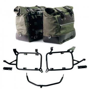 Paar Cult-Seitentaschen aus Canvas 40 l – 50 l + Paar Aluminiumplatten + Aluminium-Kofferrahmen BMW F900GS ADV