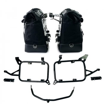 Paar Cult-Seitentaschen aus Canvas 40 l – 50 l + Paar Aluminiumplatten + Aluminium-Kofferrahmen BMW F900GS ADV