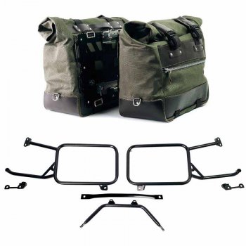 Paar Cult-Seitentaschen aus Canvas 40 l – 50 l + Paar Aluminiumplatten + Aluminium-Kofferrahmen Moto Guzzi Stelvio (ab 2024)