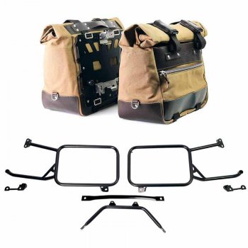 Paar Cult-Seitentaschen aus Canvas 40 l – 50 l + Paar Aluminiumplatten + Aluminium-Kofferrahmen Moto Guzzi Stelvio (ab 2024)