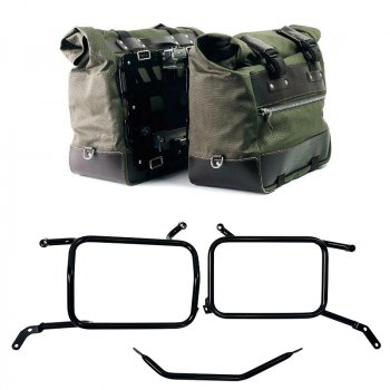 Paar Cult-Seitentaschen aus Canvas 40L - 50L + Paar Aluminiumplatten + Rahmen für Aluminiumtaschen Moto Guzzi V85 TT (ab 2024)