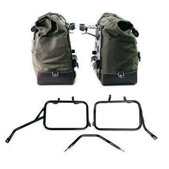 Paar Cult-Seitentaschen aus Canvas 40L - 50L + Paar Aluminiumplatten + Triumph Speed 400 & Scrambler 400 X Aluminium-Satteltaschenrahmen
