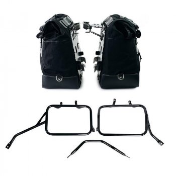 Paar Cult-Seitentaschen aus Canvas 40L - 50L + Paar Aluminiumplatten + Triumph Speed 400 & Scrambler 400 X Aluminium-Satteltaschenrahmen