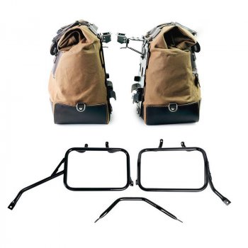 Paar Cult-Seitentaschen aus Canvas 40L - 50L + Paar Aluminiumplatten + Triumph Speed 400 & Scrambler 400 X Aluminium-Satteltaschenrahmen