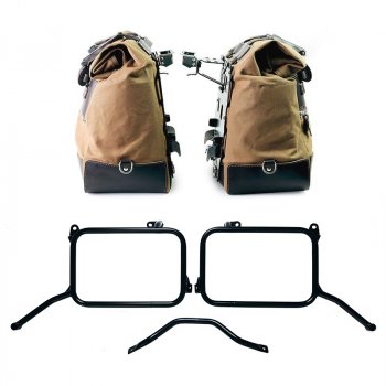 Paar Cult Canvas 40L – 50L Seitentaschen + Paar Aluminiumplatten + Royal Enfield Himalayan 450 Rahmen für Originalauspuff (ab 2024)