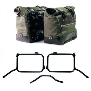 Paar Cult Canvas 40L – 50L Seitentaschen + Paar Aluminiumplatten + Royal Enfield Himalayan 450 Rahmen für Originalauspuff (ab 2024)