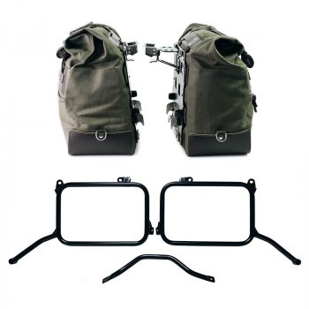 Paar Cult Canvas 40L – 50L Seitentaschen + Paar Aluminiumplatten + Royal Enfield Himalayan 450 Rahmen für Originalauspuff (ab 2024)