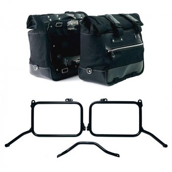 Paar Cult Canvas 40L – 50L Seitentaschen + Paar Aluminiumplatten + Royal Enfield Himalayan 450 Rahmen für Originalauspuff (ab 2024)