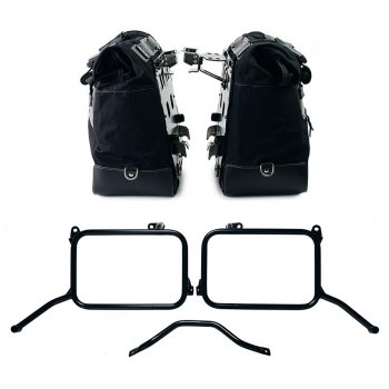 Paar Cult Canvas 40L – 50L Seitentaschen + Paar Aluminiumplatten + Royal Enfield Himalayan 450 Rahmen für Originalauspuff (ab 2024)