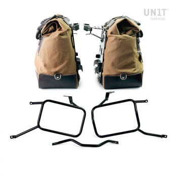 Paar Cult-Seitentaschen aus Canvas 40L - 50L + Paar Aluminiumplatten + Triumph Street Scrambler Rahmen für Atlas Aluminium Koffer