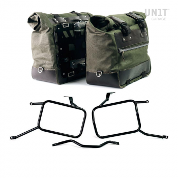 Paar Cult-Seitentaschen aus Canvas 40L - 50L + Paar Aluminiumplatten + Triumph Street Scrambler Rahmen für Atlas Aluminium Koffer