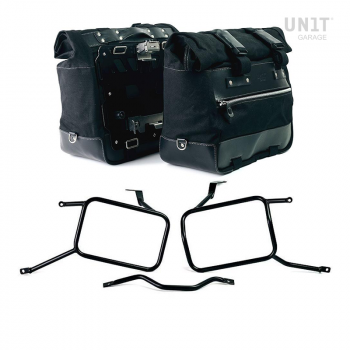 Paar Cult-Seitentaschen aus Canvas 40L - 50L + Paar Aluminiumplatten + Triumph Street Scrambler Rahmen für Atlas Aluminium Koffer