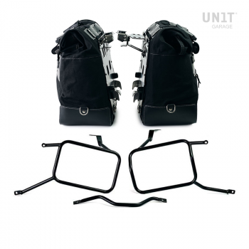 Paar Cult-Seitentaschen aus Canvas 40L - 50L + Paar Aluminiumplatten + Triumph Street Scrambler Rahmen für Atlas Aluminium Koffer