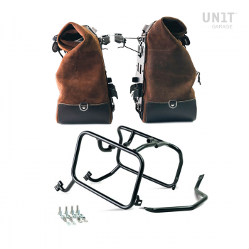 Paar Cult-Seitentaschen aus Spaltleder 40L - 50L + Aluminiumplatte + KTM Rahmen für Atlas Alutaschen