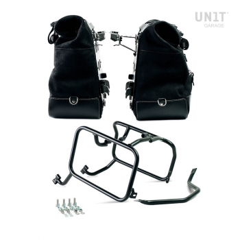 Paar Cult-Seitentaschen aus Spaltleder 40L - 50L + Aluminiumplatte + KTM Rahmen für Atlas Alutaschen