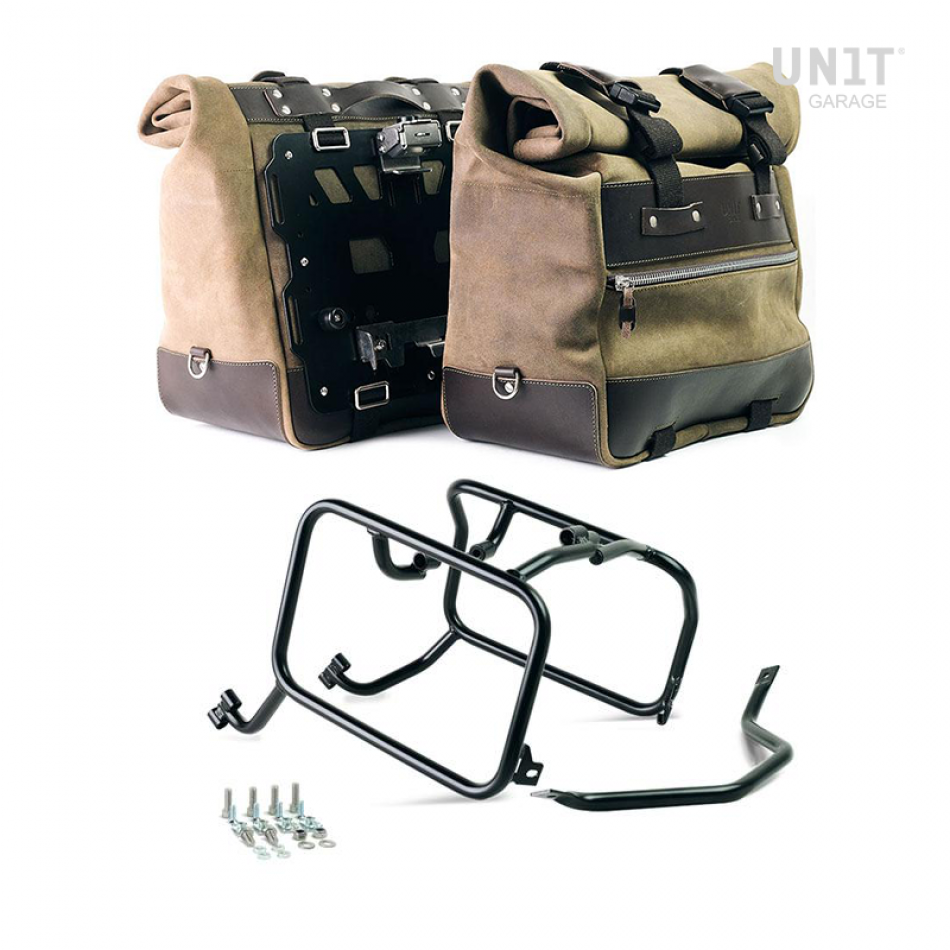 Paar Cult-Seitentaschen aus Spaltleder 40L - 50L + Aluminiumplatte + KTM Rahmen für Atlas Alutaschen