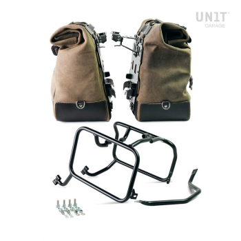 Paar Cult-Seitentaschen aus Spaltleder 40L - 50L + Aluminiumplatte + KTM Rahmen für Atlas Alutaschen