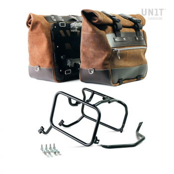 Paar Cult-Seitentaschen aus Spaltleder 40L - 50L + Aluminiumplatte + KTM Rahmen für Atlas Alutaschen