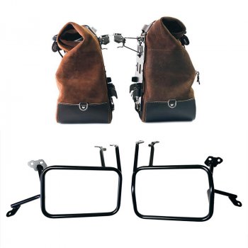 Paar Cult-Seitentaschen aus Spaltleder 40L - 50L + Aluminiumplatte + Atlas Aluminium-Seitenkofferträger für KTM 1290 / 1390 Super Adventure S-R