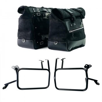 Paar Cult-Seitentaschen aus Spaltleder 40L - 50L + Aluminiumplatte + Atlas Aluminium-Seitenkofferträger für KTM 1290 / 1390 Super Adventure S-R