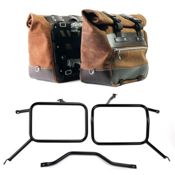 Paar Cult-Seitentaschen aus Spaltleder 40L - 50L + Aluminiumplatte + Atlas-Taschenrahmen aus Aluminium Triumph Street Scrambler 900 (ab 2026)