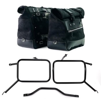 Paar Cult-Seitentaschen aus Spaltleder 40L - 50L + Aluminiumplatte + Atlas-Taschenrahmen aus Aluminium Triumph Street Scrambler 900 (ab 2026)