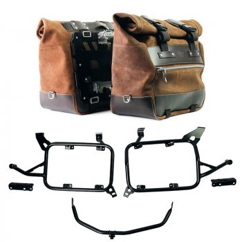 Paar Cult-Seitentaschen aus Crust-Leder 40 l – 50 l + Aluminiumplatte + Aluminium-Kofferrahmen BMW F900GS ADV