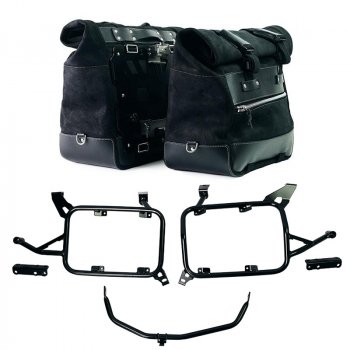 Paar Cult-Seitentaschen aus Crust-Leder 40 l – 50 l + Aluminiumplatte + Aluminium-Kofferrahmen BMW F900GS ADV