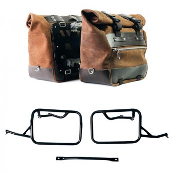 Paar Cult-Seitentaschen aus Spaltleder 40L - 50L + Aluminiumplatte + Rahmen für Aluminiumtaschen BMW R12 NineT