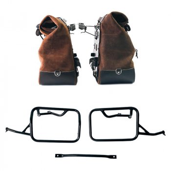 Paar Cult-Seitentaschen aus Spaltleder 40L - 50L + Aluminiumplatte + Rahmen für Aluminiumtaschen BMW R12 NineT