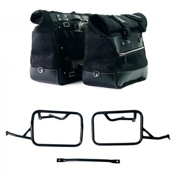 Paar Cult-Seitentaschen aus Spaltleder 40L - 50L + Aluminiumplatte + Rahmen für Aluminiumtaschen BMW R12 NineT