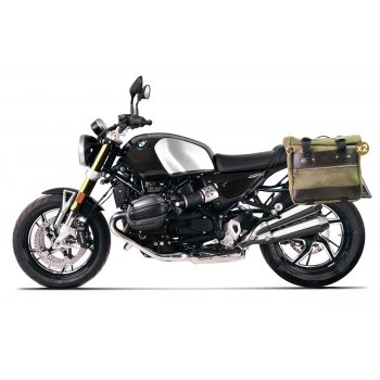 Paar Cult-Seitentaschen aus Spaltleder 40L - 50L + Aluminiumplatte + Rahmen für Aluminiumtaschen BMW R12 NineT