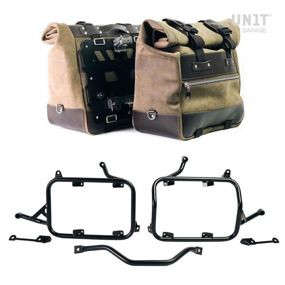 Paar Cult-Seitentaschen aus Spaltleder 40L - 50L + Aluminiumplatte + Rahmen für Aluminiumtaschen BMW R1300GS