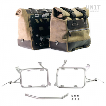 Paar Cult-Seitentaschen aus Spaltleder 40L - 50L + Aluminiumplatte + Taschenrahmen aus Aluminium R1200GS LC - R1250GS & ADV