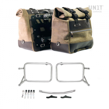 Paar Cult-Seitentaschen aus Spaltleder 40L - 50L + Aluminiumplatte + Taschenrahmen aus Aluminium R850R - R1100R - R1150R, R850GS - R1100GS - R1150GS & ADV