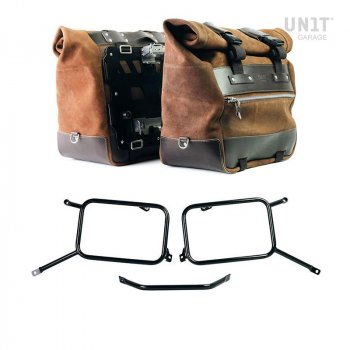 Paar Cult-Satteltaschen aus Spaltleder 40L - 50L + Aluminiumplatte + Aluminium-Satteltaschenrahmen Triumph Bonneville T120