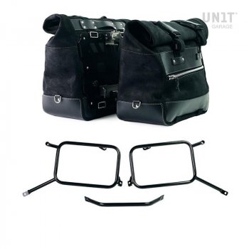 Paar Cult-Satteltaschen aus Spaltleder 40L - 50L + Aluminiumplatte + Aluminium-Satteltaschenrahmen Triumph Bonneville T120
