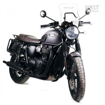 Paar Cult-Satteltaschen aus Spaltleder 40L - 50L + Aluminiumplatte + Aluminium-Satteltaschenrahmen Triumph Bonneville T120