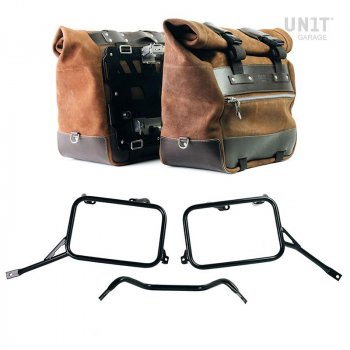 Paar Cult-Satteltaschen aus Spaltleder 40L - 50L + Aluminiumplatte + Aluminium-Satteltaschenrahmen Triumph Bonneville T120