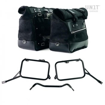 Paar Cult-Satteltaschen aus Spaltleder 40L - 50L + Aluminiumplatte + Aluminium-Satteltaschenrahmen Triumph Bonneville T120