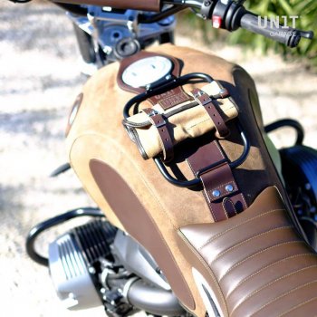 Tankabdeckung aus Leder mit Gepäckträger geteilt