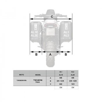 Zwei Khali-Seitentaschen aus TPU 35L - 45L + Paar Aluminiumplatten mit Yamaha-Rahmen